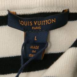 Louis Vuitton Off White Striped Wool Short Sleeve Sweater L