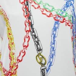 Pre Owned Louis Vuitton White Chain Print Cotton Crew Neck Half Sleeve T-Shirt S