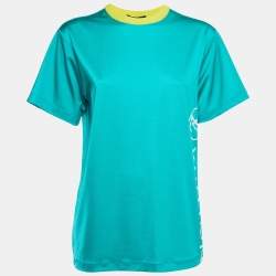 Louis Vuitton Green Logo Print Stretch Knit Crew Neck T-Shirt S