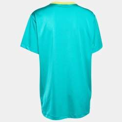 Pre Owned Louis Vuitton Green Logo Print Stretch Knit Crew Neck T-Shirt L
