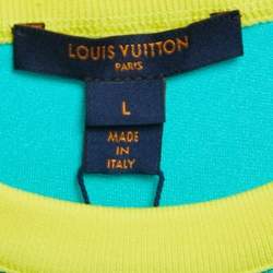 Pre Owned Louis Vuitton Green Logo Print Stretch Knit Crew Neck T-Shirt L
