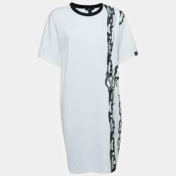 Louis Vuitton White Chain Print Cotton Mini T-Shirt Dress XL