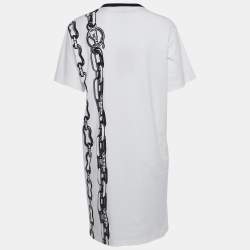 Pre Owned Louis Vuitton White Chain Print Cotton Mini T-Shirt Dress S