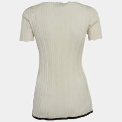 Pre Owned Louis Vuitton Cream Wool Blend Knit Boat Neck Top L
