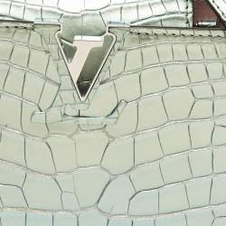 Pre Owned Louis Vuitton Green Holographic Alligator Mini Capucines Bag