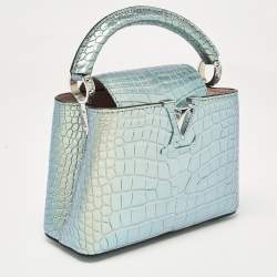 Pre Owned Louis Vuitton Green Holographic Alligator Mini Capucines Bag