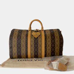 Louis Vuitton Virgil Abloh NIGO Brown Monogram Stripes Coated Canvas Keepall Bandoulière 50 Duffel Bag