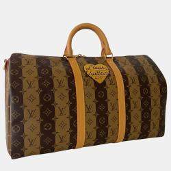 Louis Vuitton Virgil Abloh NIGO Brown Monogram Stripes Coated Canvas Keepall Bandoulière 50 Duffel Bag