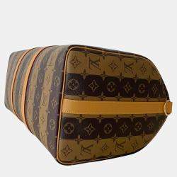 Louis Vuitton Virgil Abloh NIGO Brown Monogram Stripes Coated Canvas Keepall Bandoulière 50 Duffel Bag