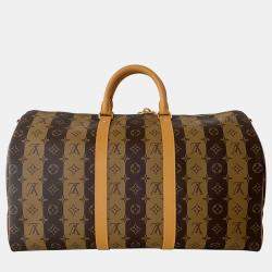 Louis Vuitton Virgil Abloh NIGO Brown Monogram Stripes Coated Canvas Keepall Bandoulière 50 Duffel Bag