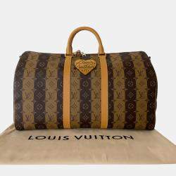 Louis Vuitton Virgil Abloh NIGO Brown Monogram Stripes Coated Canvas Keepall Bandoulière 50 Duffel Bag