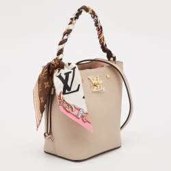 Pre Owned Louis Vuitton Greige Leather Nano Lockme Bucket Bag