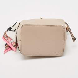 Pre Owned Louis Vuitton Greige Leather Nano Lockme Bucket Bag