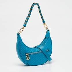 Pre Owned Louis Vuitton Blue Nanogram Embossed Leather Loop Bag