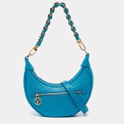 Pre Owned Louis Vuitton Blue Nanogram Embossed Leather Loop Bag