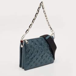 Louis Vuitton Metallic Teal Blue Monogram Embossed Leather Coussin PM Bag