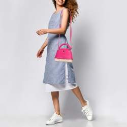 Louis Vuitton Magenta/Beige Taurillon Leather and Rattan Capucines Mini Bag
