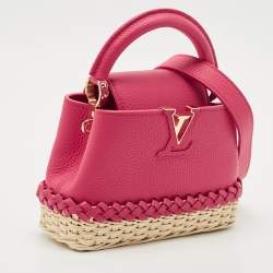 Louis Vuitton Magenta/Beige Taurillon Leather and Rattan Capucines Mini Bag