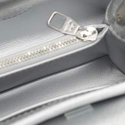 Pre Owned Louis Vuitton Silver Leather Crystal Embellished Capucines Mini Bag