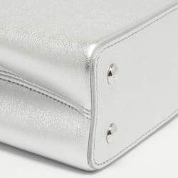Pre Owned Louis Vuitton Silver Leather Crystal Embellished Capucines Mini Bag