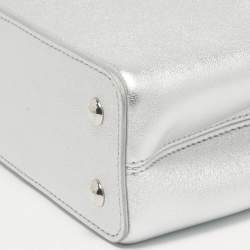 Pre Owned Louis Vuitton Silver Leather Crystal Embellished Capucines Mini Bag