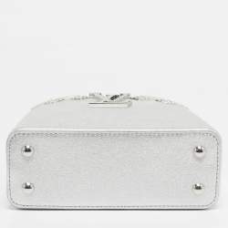 Pre Owned Louis Vuitton Silver Leather Crystal Embellished Capucines Mini Bag