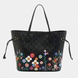 Pre Owned Louis Vuitton x Takashi Murakami Neverfull MM Black Monogram Empreinte Leather Tote 
