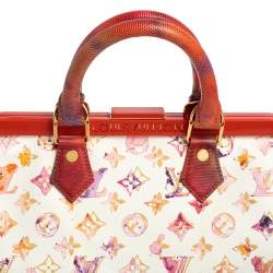 Pre Owned Louis Vuitton White Monogram Canvas and Snakeskin Richard Prince Watercolor Aquarelle Frame Speedy Bag
