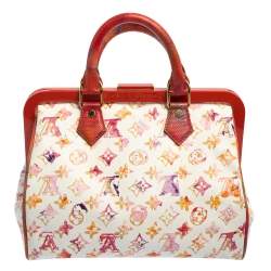 Pre Owned Louis Vuitton White Monogram Canvas and Snakeskin Richard Prince Watercolor Aquarelle Frame Speedy Bag
