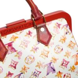 Pre Owned Louis Vuitton White Monogram Canvas and Snakeskin Richard Prince Watercolor Aquarelle Frame Speedy Bag