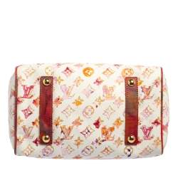 Pre Owned Louis Vuitton White Monogram Canvas and Snakeskin Richard Prince Watercolor Aquarelle Frame Speedy Bag