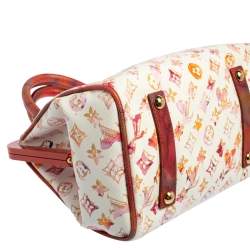 Pre Owned Louis Vuitton White Monogram Canvas and Snakeskin Richard Prince Watercolor Aquarelle Frame Speedy Bag