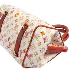 Pre Owned Louis Vuitton White Monogram Canvas and Snakeskin Richard Prince Watercolor Aquarelle Frame Speedy Bag