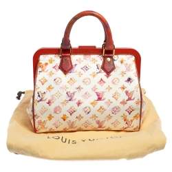Pre Owned Louis Vuitton White Monogram Canvas and Snakeskin Richard Prince Watercolor Aquarelle Frame Speedy Bag