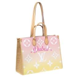 Pre Owned Louis Vuitton Gradient Pastel Monogram Giant Coated Canvas And Raffia Onthego GM Bag