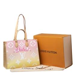 Pre Owned Louis Vuitton Gradient Pastel Monogram Giant Coated Canvas And Raffia Onthego GM Bag