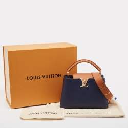 Pre Owned Louis Vuitton Navy Blue/Brown Leather Studded Capucines BB Bag