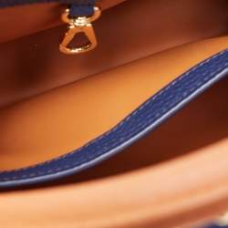 Pre Owned Louis Vuitton Navy Blue/Brown Leather Studded Capucines BB Bag