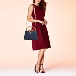 Pre Owned Louis Vuitton Navy Blue/Brown Leather Studded Capucines BB Bag