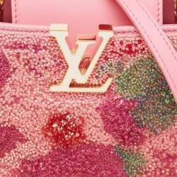Louis Vuitton Pink Embroidered Satin Capucines Capushell Mini Bag
