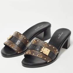 Louis Vuitton Brown/Black Monogram Canvas Slides Size 36