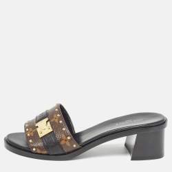 Louis Vuitton Brown/Black Monogram Canvas Slides Size 36