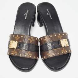 Louis Vuitton Brown/Black Monogram Canvas Slides Size 36