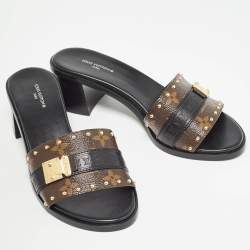 Louis Vuitton Brown/Black Monogram Canvas Slides Size 36