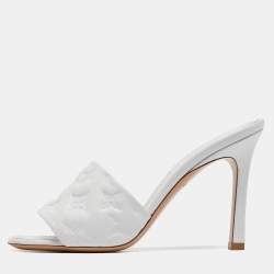 Pre Owned Louis Vuitton White Monogram Leather Revival Slide Sandals Size 38