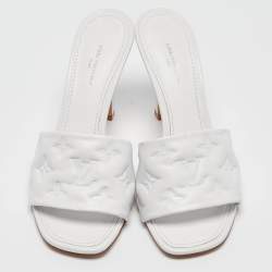 Pre Owned Louis Vuitton White Monogram Leather Revival Slide Sandals Size 38