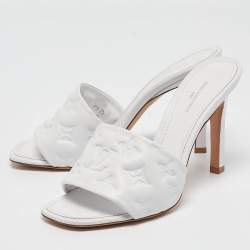 Pre Owned Louis Vuitton White Monogram Leather Revival Slide Sandals Size 38