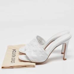 Pre Owned Louis Vuitton White Monogram Leather Revival Slide Sandals Size 38