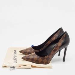 Pre Owned Louis Vuitton Brown/Black Damier Ebene Canvas and Leather Chérie Pumps Size 39.5