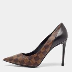 Pre Owned Louis Vuitton Brown/Black Damier Ebene Canvas and Leather Chérie Pumps Size 39.5